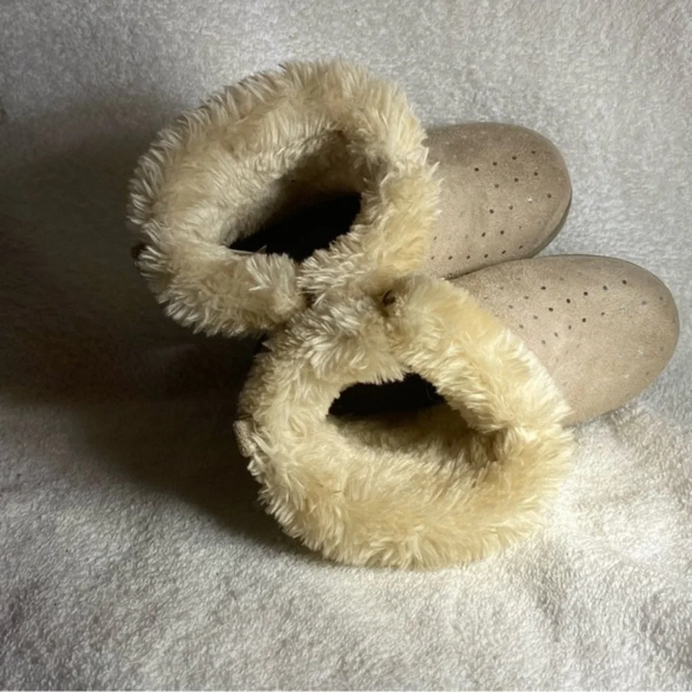 Cat And Jack Shoes Boots Girls Size 11 Fox Fur Lining Side Zip‎ Tan Booties